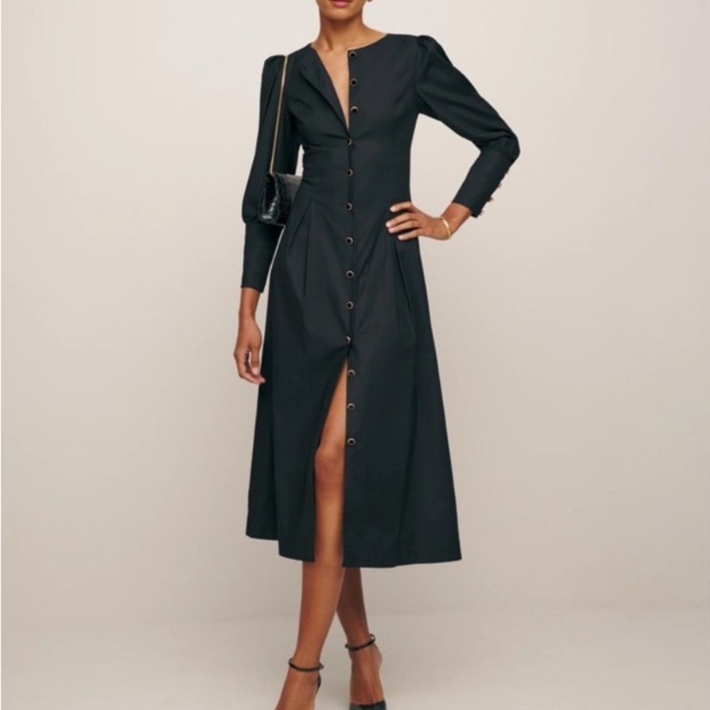 Reformation Elegant Black Button-Down Dress